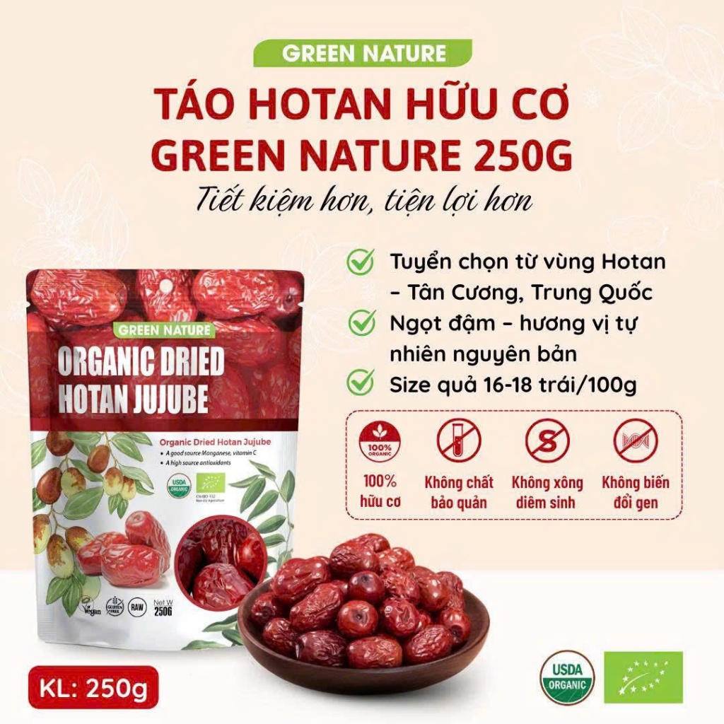 Táo đỏ hữu cơ Organic Jujube Green Nature/ C'lavie/ Organic Life