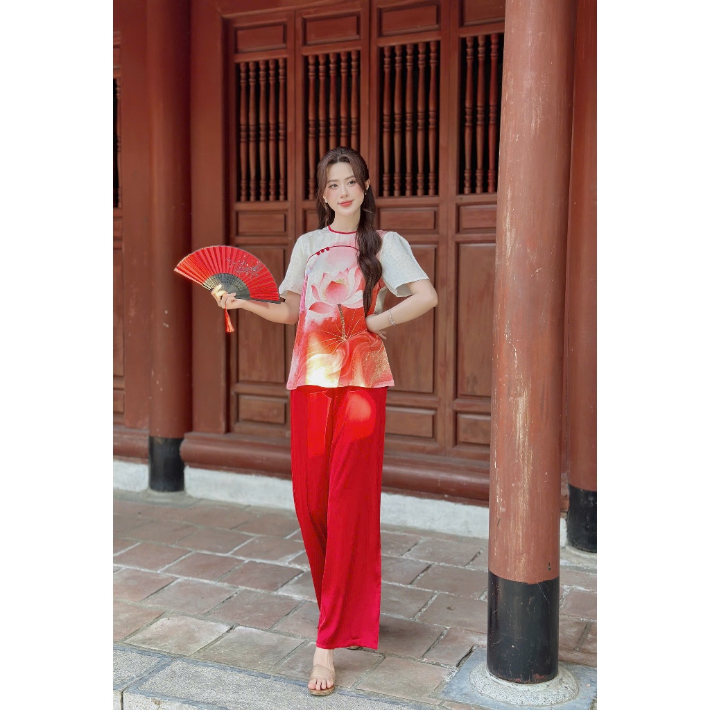 Bộ lam gấm họa tiết chất liệu gấm phối lụa latin thoáng mát không bai nhão thấm hút mồ hôi tốt s1327 3D