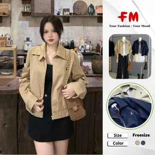 Áo Khoác Kaki Nữ FMSTYLE SHOP -  Dây Kéo Khóa Thêu Ngựa Form Oversize Phong Cách Trẻ Trung 25101761