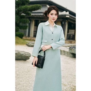 Áo Sơ Mi Nữ Cổ Bẻ Phối Gile Liền Áo, Phối Chân Váy Dáng Suông Dài LAMER O65D25Q003 O62T25Q001