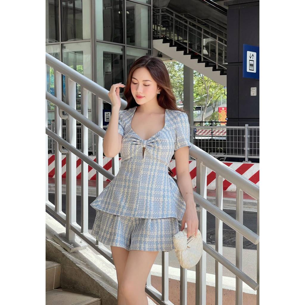 Orli Label | Blue Belle Shorts | Quần tweed sọc xanh