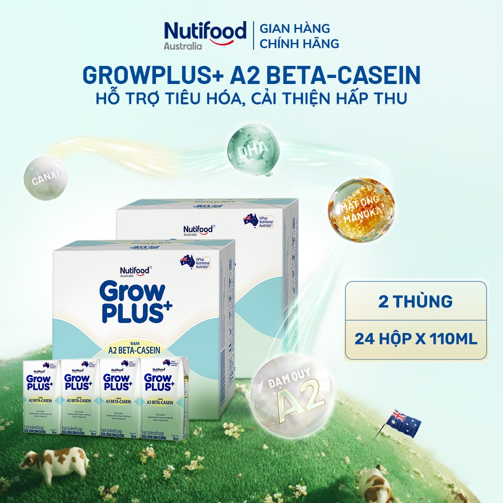 [Livestream KOL] Combo 2 x Thùng 24 hộp Sữa bột pha sẵn GrowPLUS+ Đạm A2 Beta-Casein Hộp 110ml