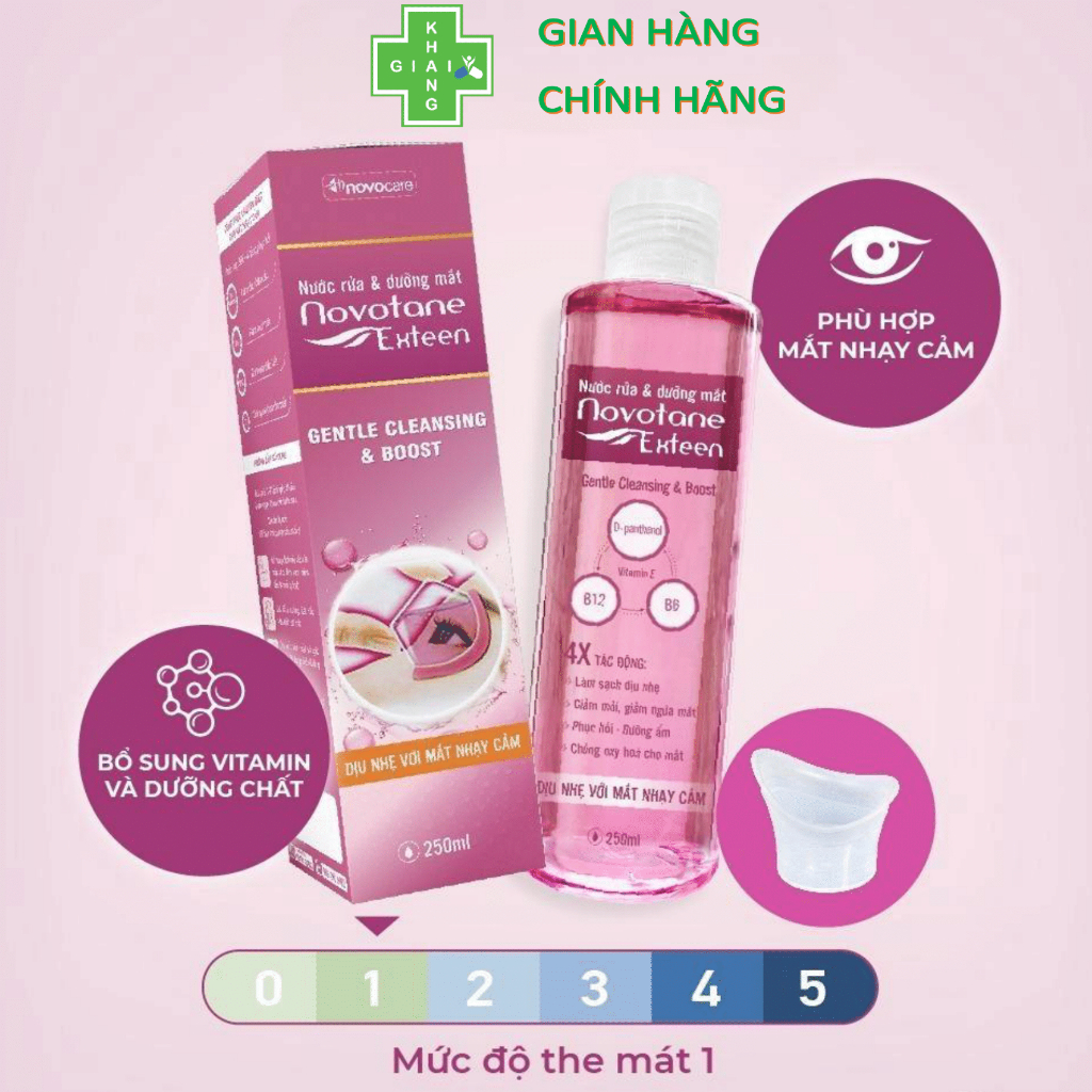 Giúp đôi mắt sáng khỏe cùng nước rửa và dưỡng mắt Novotane Exteen Cleansing Hồng (Chai 250ml)