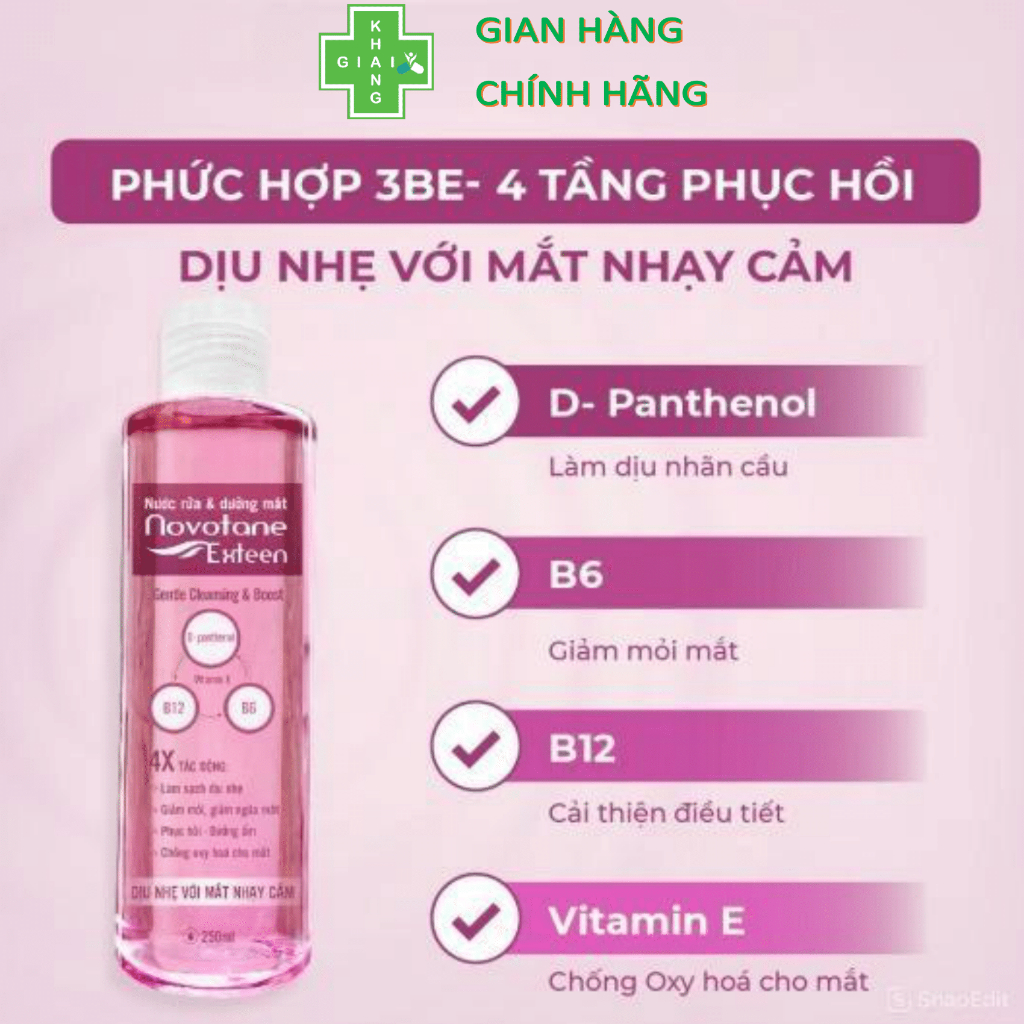 Giúp đôi mắt sáng khỏe cùng nước rửa và dưỡng mắt Novotane Exteen Cleansing Hồng (Chai 250ml)