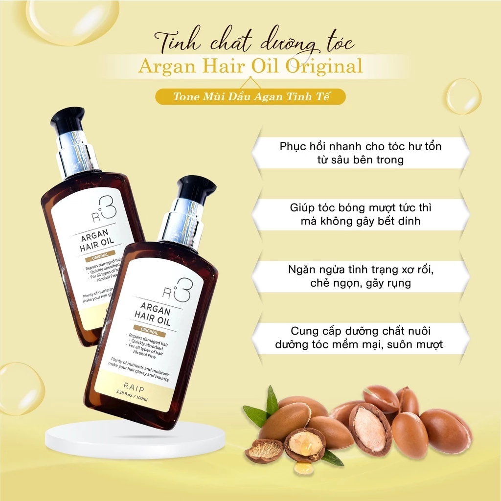 [ HÀNG CHÍNH HÃNG] Tinh Dầu Dưỡng Tóc Raip R3 Argan Hair Oil 100ml Mùi Original Xạ Hương Siêu Thơm
