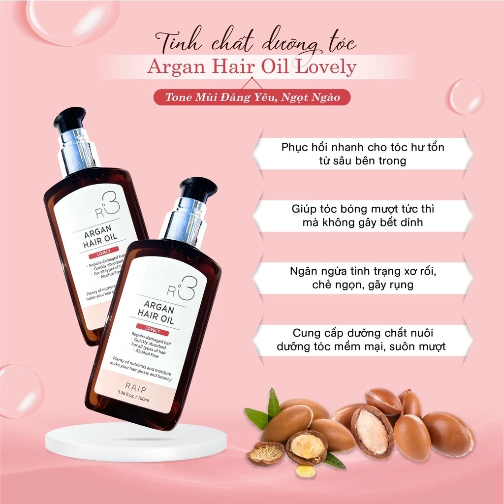 [HÀNG CHÍNH HÃNG] Tinh Dầu Dưỡng Tóc Raip R3 Argan Hair Oil Lovely Hương Hoa Nhài Thơm Ngọt 100ml