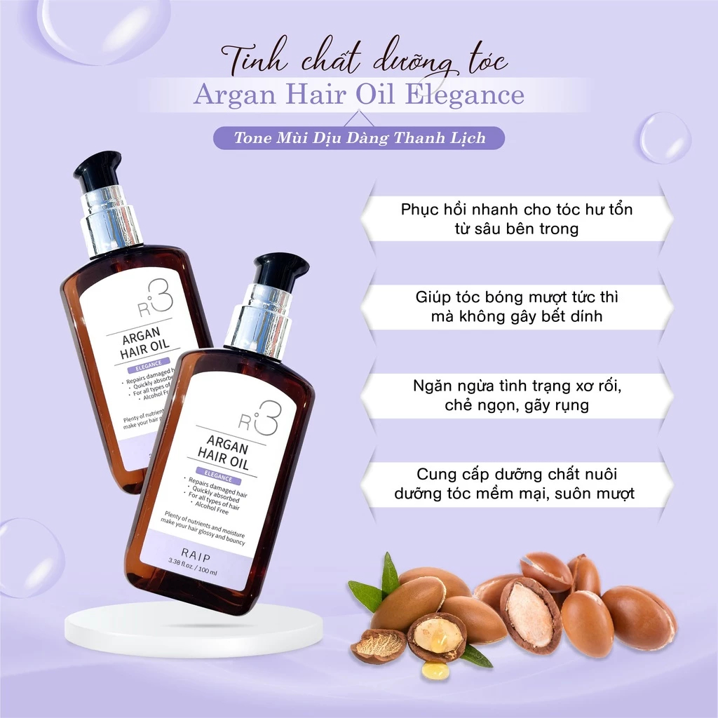 [ HÀNG CHÍNH HÃNG] Tinh Dầu Dưỡng Tóc Raip R3 Argan Hair Oil 100ml Hương Elegance thanh lịch, nhẹ nhàng, quý phái