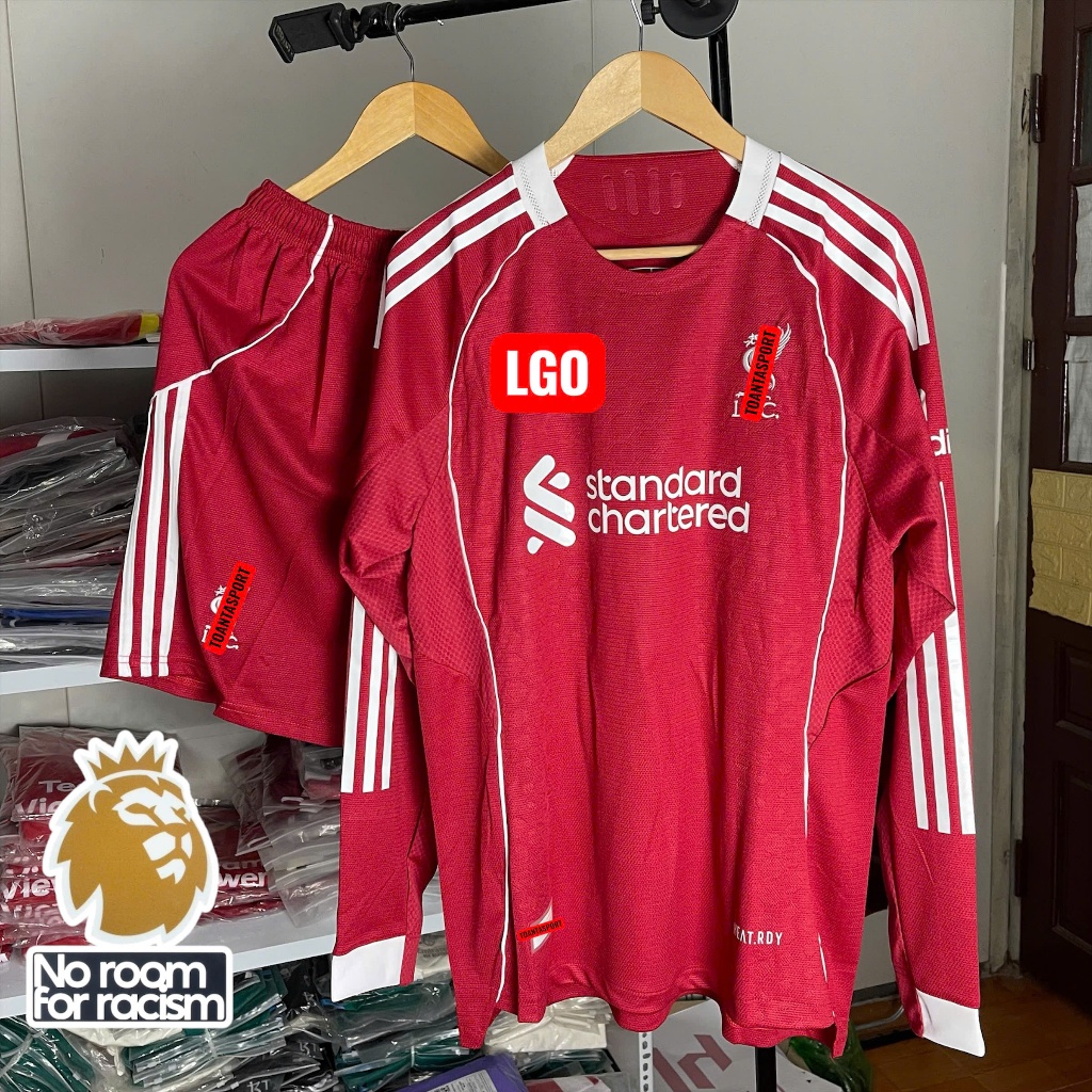 (FREE SHIP) Bộ Quần Áo Bóng Đá Liverpool Sân Nhà Đỏ Dài Tay 2025/26 – Vải Thái Cao Cấp, Form Châu Âu, Nam Nữ