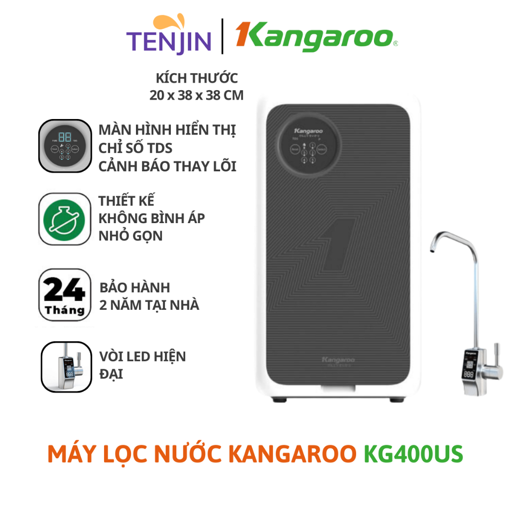 Máy lọc nước Kangaroo Hydrogen KG400HU, Máy Lọc Nước RO Không Bình Áp Công Suất Lọc 60 Lít/h