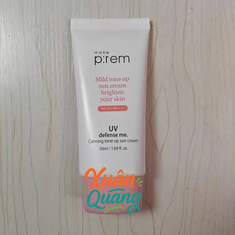 Kem chống nắng vật lý Make P:rem UV DEFENSE ME CALMING TONE UP SUN CREAM SPF50+ PA++++ 50ML / Làm sáng tông da ，Mát lạnh