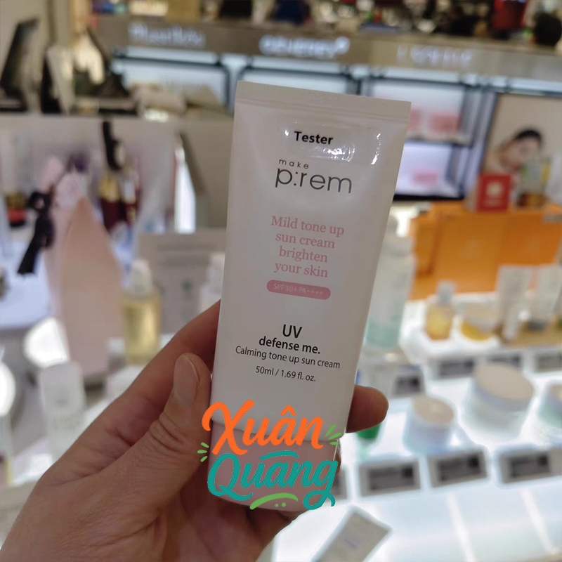 Kem chống nắng vật lý Make P:rem UV DEFENSE ME CALMING TONE UP SUN CREAM SPF50+ PA++++ 50ML / Làm sáng tông da ，Mát lạnh