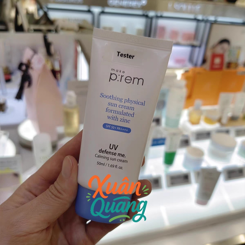 Kem chống nắng vật lý Make P:rem UV DEFENSE ME CALMING TONE UP SUN CREAM SPF50+ PA++++ 50ML / Làm sáng tông da ，Mát lạnh