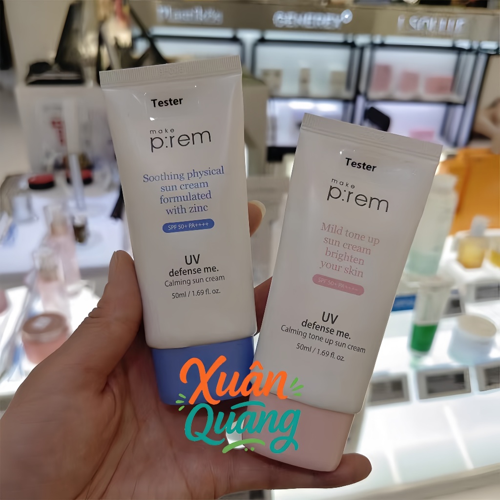 Kem chống nắng vật lý Make P:rem UV DEFENSE ME CALMING TONE UP SUN CREAM SPF50+ PA++++ 50ML / Làm sáng tông da ，Mát lạnh