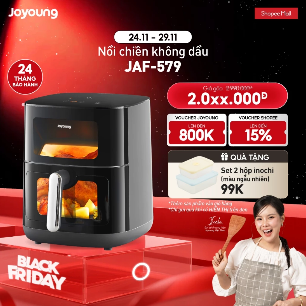 Nồi chiên không dầu 6L Joyoung JAF-579 | Công suất 2100W | 2 cửa sổ quan sát