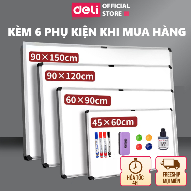 [TẶNG KÈM PHỤ KIỆN] Bảng Từ Trắng Treo Viết Bút Lông Deli Bảng Mica Nam Châm Kèm Khay Đựng Học Sinh Văn Phòng