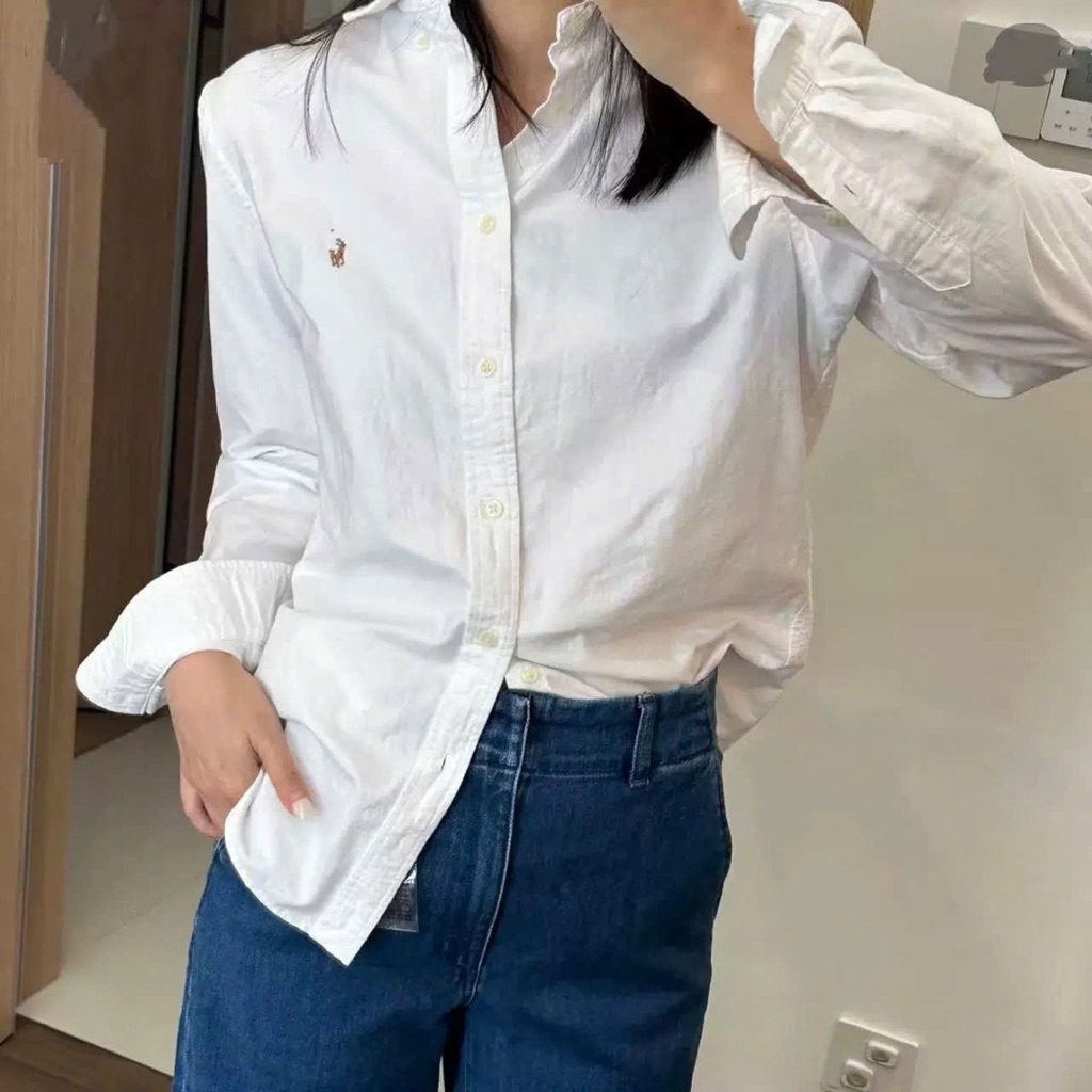 Áo sơ mi oxford nữ dáng rộng sọc xanh – trắng thoáng mát mặc đi học đi làm hàng xuất hot hit 2025