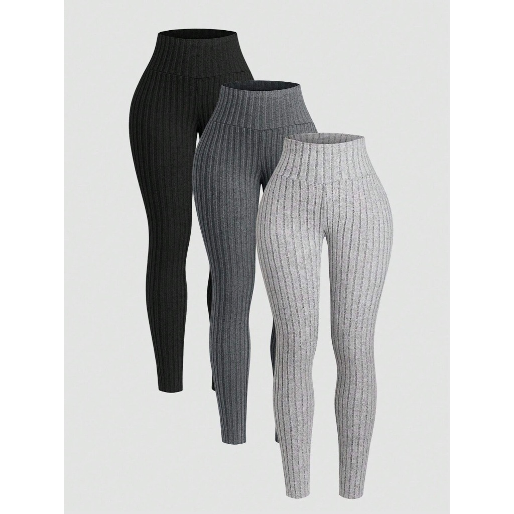 Quần legging vải dệt gân 3 màu trơn dành cho nữ YN178