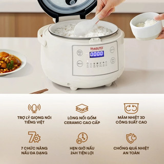 Nồi Cơm Điện Tử Masuto MSCookerAI Dung Tích 1,5Lít, Lõi Ceramic Chống Dính Cao Cấp Với 7 Chức Năng Tiện Lợi