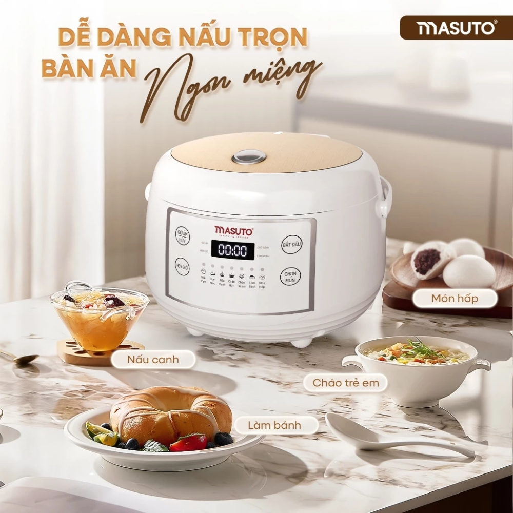 Nồi Cơm Điện Tử Masuto MSCookerAI Dung Tích 1,5Lít, Lõi Ceramic Chống Dính Cao Cấp Với 7 Chức Năng