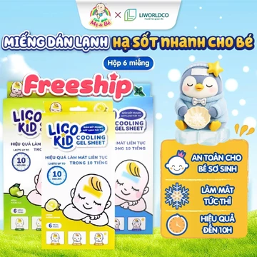 Miếng dán hạ sốt nhanh Licokid cho bé - hạ sốt, giảm đau, làm mát cơ thể (Hộp 6 miếng)
