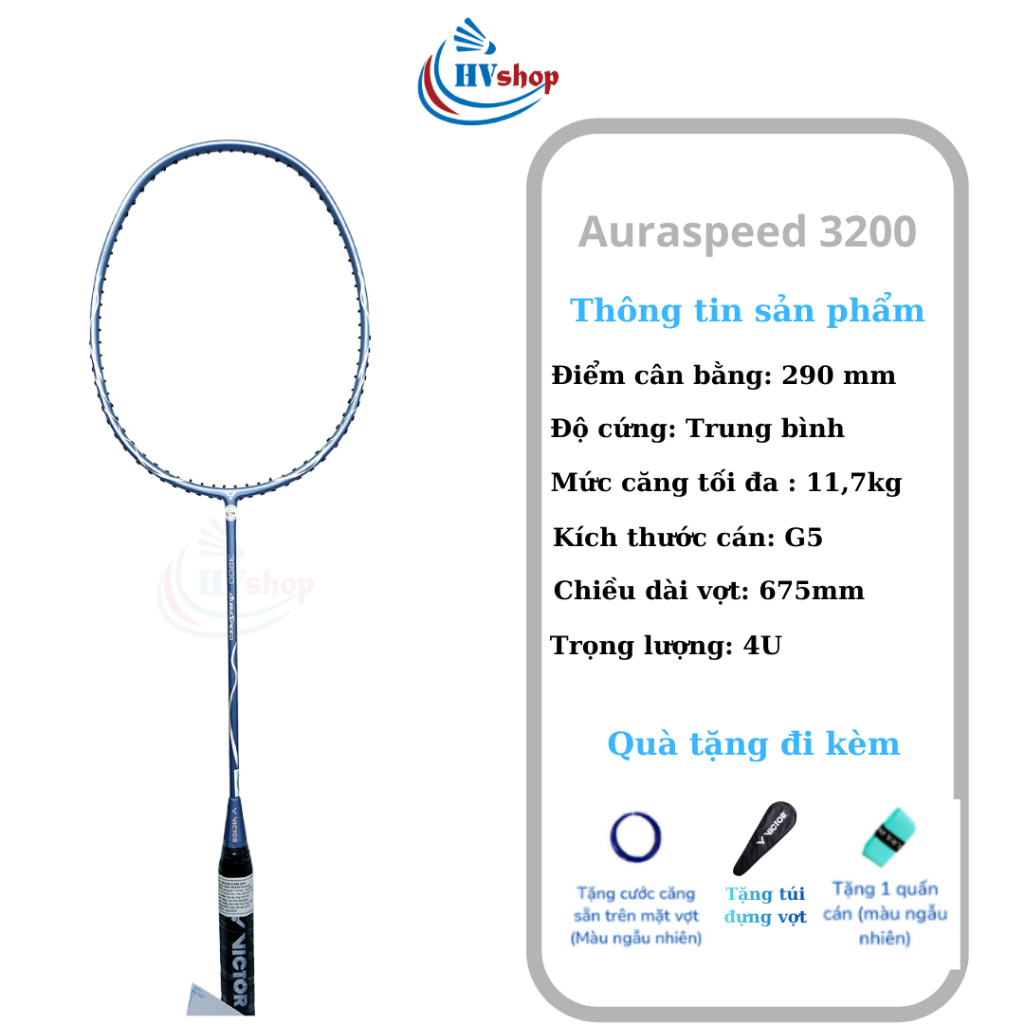 Vợt cầu lông Victor Auraspeed 3200 chính hãng, tặng 03 món quà, bảo hành 03 tháng - HVShop