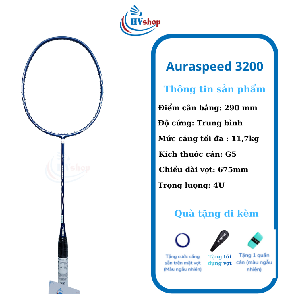 Vợt cầu lông Victor Auraspeed 3200 chính hãng, tặng 03 món quà, bảo hành 03 tháng - HVShop