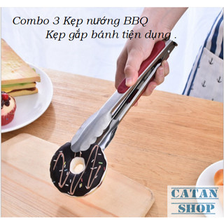 Combo 3 kẹp nướng BBQ có khóa gài/ không gài. Tay cầm ABS chống nóng, kẹp nướng thịt, gắp bánh siêu tiện dụng
