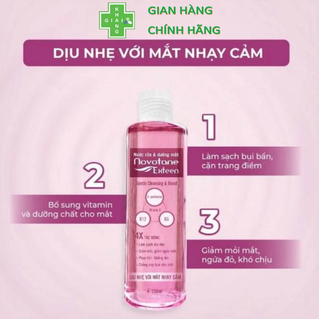 Giúp đôi mắt sáng khỏe cùng nước rửa và dưỡng mắt Novotane Exteen Cleansing Hồng (Chai 250ml)