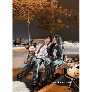 SET ÁO DÀI TAY MICKEY MIX QUẦN ỐNG XUÔNG KẺ HOT