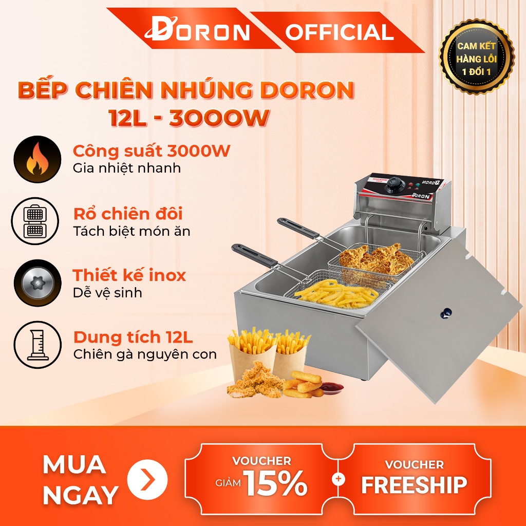 Bếp điện chiên nhúng DORON 3000W - 12L nhiệt độ cao, sôi cực nhanh