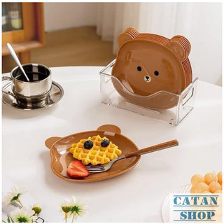 Set 8 Đĩa nhựa hình Gấu đựng thức ăn vặt tiện lợi, dĩa nhựa trang trí decor bàn ăn có khay đựng