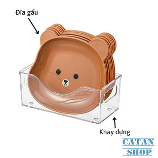 Set 8 Đĩa nhựa hình Gấu đựng thức ăn vặt tiện lợi, dĩa nhựa trang trí decor bàn ăn có khay đựng