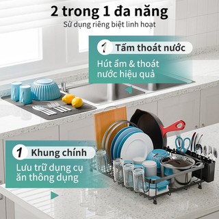 Gslife Kệ Để Bát Đĩa Một Tầng Co Giãn - Có Lót Hút Nước Chống Tràn, Tiết Kiệm Không Gian