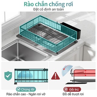 Gslife Kệ Để Bát Đĩa Một Tầng Co Giãn - Có Lót Hút Nước Chống Tràn, Tiết Kiệm Không Gian