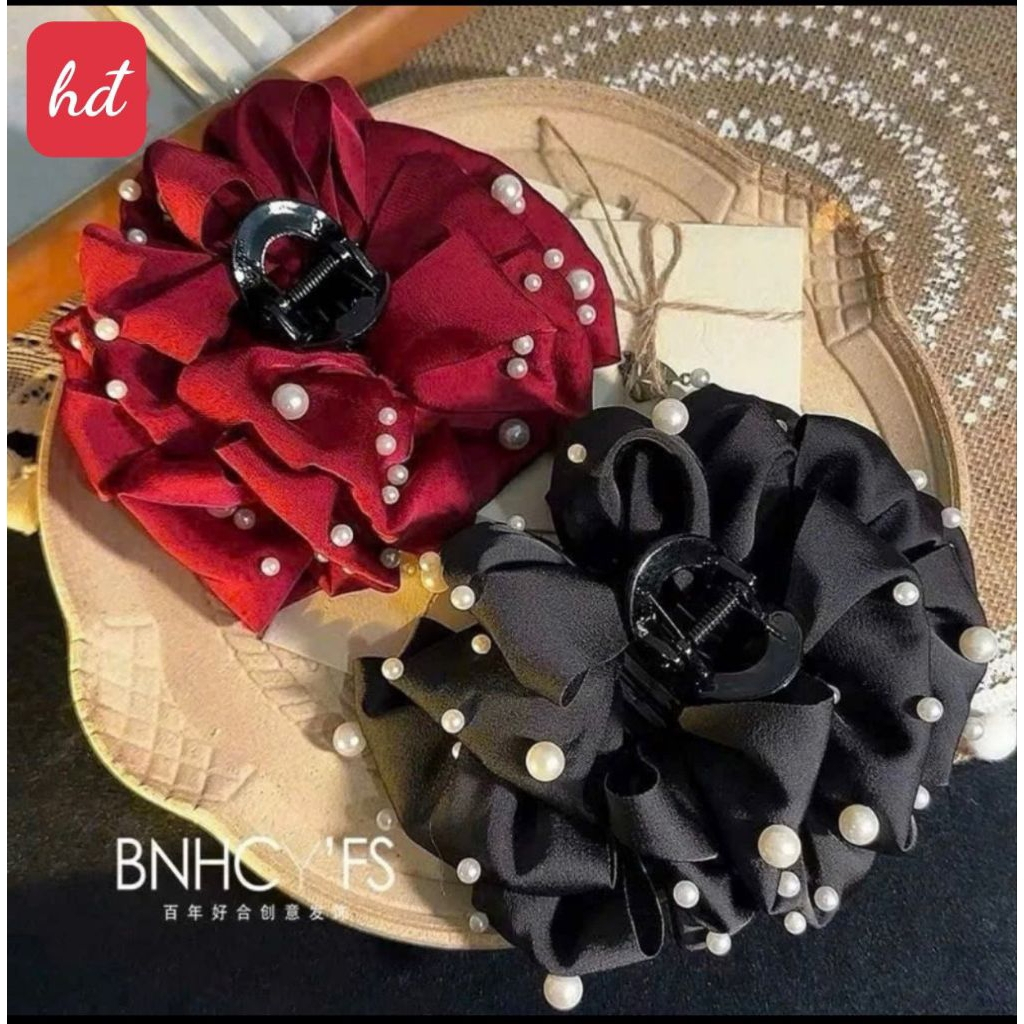 Kẹp Tóc Cá Mập Lụa Satine Xếp Ly Đám Mây Bồng Bềnh Sang Trọng Xinh Xắn Phụ Kiện Tóc Empoli