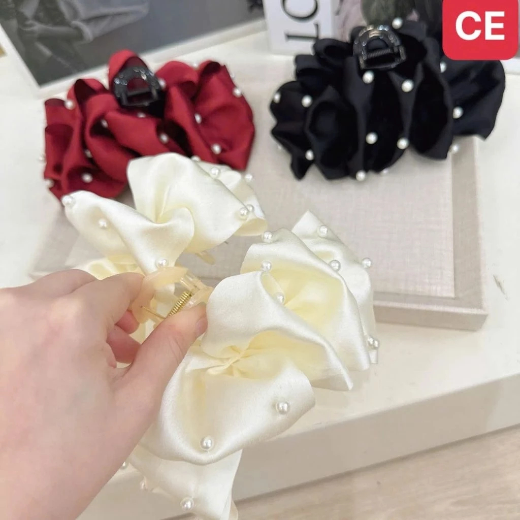 Kẹp Tóc Cá Mập Lụa Satine Xếp Ly Đám Mây Bồng Bềnh Sang Trọng Xinh Xắn Phụ Kiện Tóc Empoli