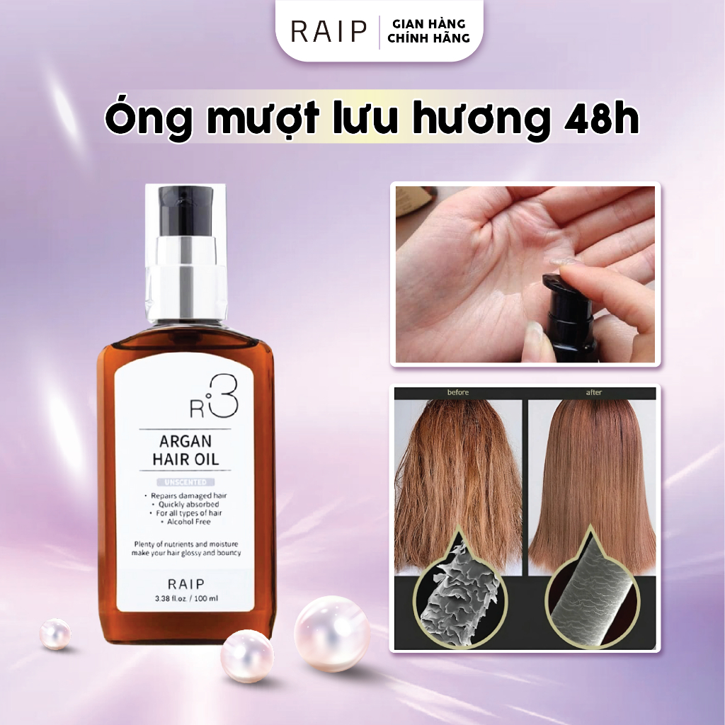 [ HÀNG CHÍNH HÃNG] Tinh Dầu Dưỡng Tóc Raip R3 Argan Hair Oil 100ml Bản Không Mùi Unscented Bóng Mượt