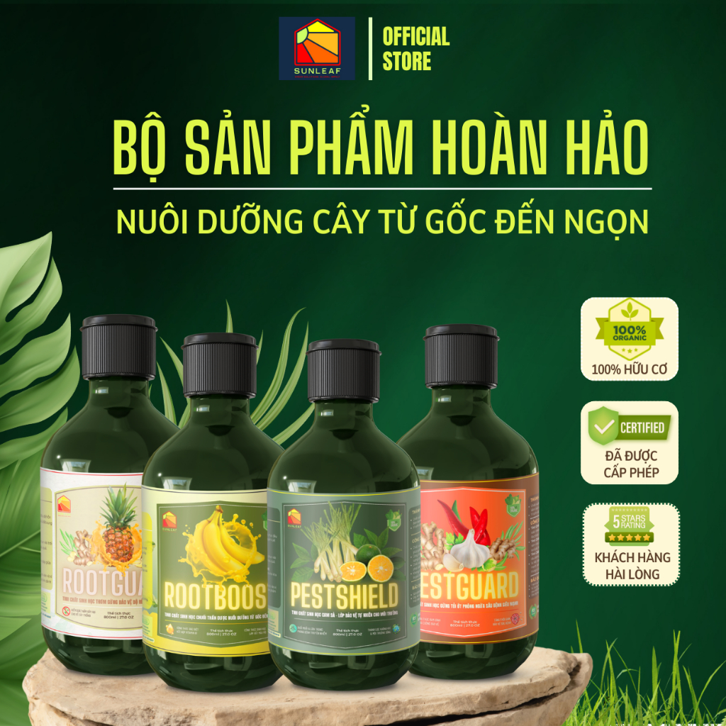Combo Phòng Rệp Sáp Bọ Trĩ Nhện Đỏ | Nấm Lá | Kích Rễ & Bung Chồi | 100% Hữu Cơ | Rau, Phong Lan, Hoa Hồng | SUNLEAF