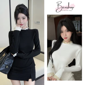 Áo Nỉ Giữ Nhiệt Nữ PHỐI REN Co Giãn 4 Chiều Ôm BODDY Áo Nỉ Giữ Nhiệt Trắng Đen Tôn Dáng Dễ Phối Đồ