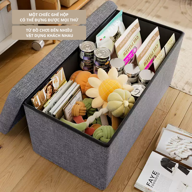 Hộp đựng đồ đa năng kiêm ghế ngồi sofa, khung gỗ MDF bọc vải Cationic cao cấp, chịu tải cao, gấp gọn TD62