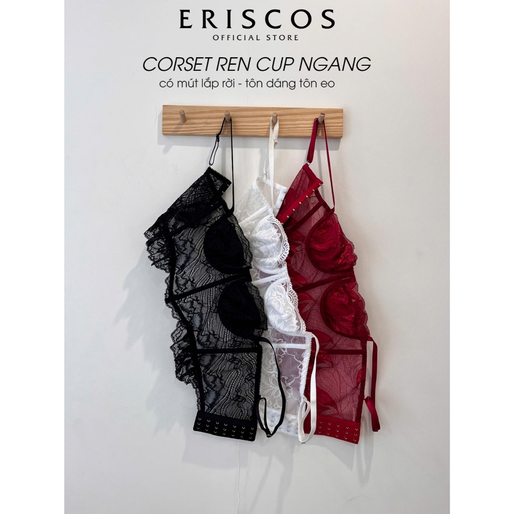Eriscos áo corset ren có gọng nâng nhẹ ngực dáng quả ngang ôm nửa quả chân áo mix bèo quyến rũ mùa Thu mix cùng blazer