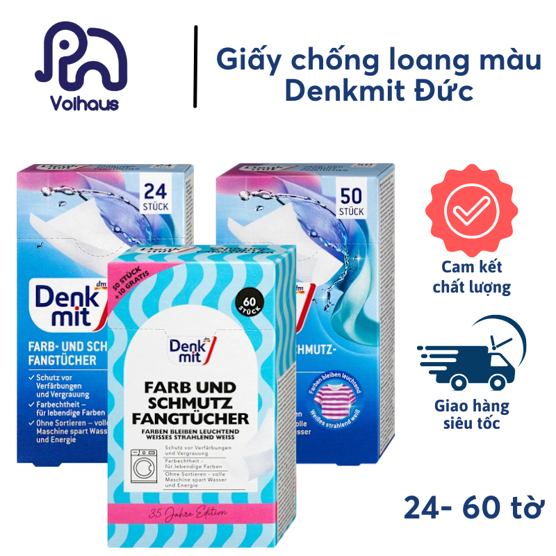 GIẤY GIẶT CHỐNG PHAI, HÚT MÀU QUẦN ÁO DENKMIT 24 VA 50 TỜ - HÀNG ĐỨC