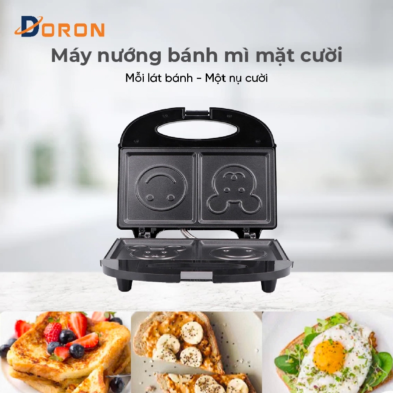 Máy kẹp bánh mì gấu, máy nướng bánh mì DORON 750W khuôn hình mặt gấu, mặt cười ngộ nghĩnh