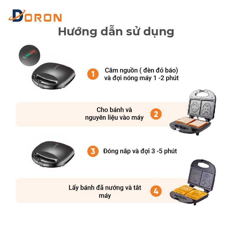 Máy ép bánh mì sandwich RAF 850W làm nóng nhanh, bánh chín đều 2 mặt