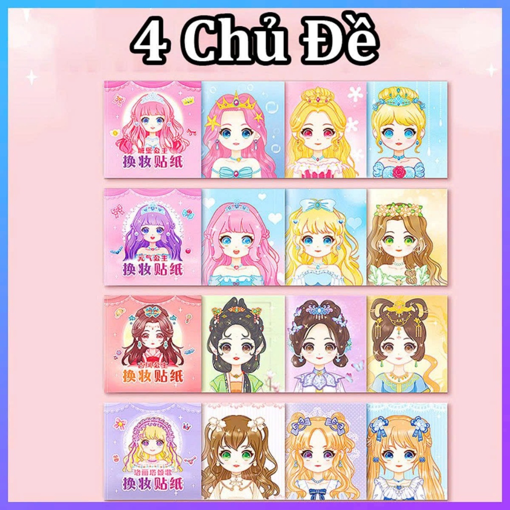 ( combo 4 cuốn) Đồ chơi sách dán sticker hoạt hình công chúa dự tiệc ...