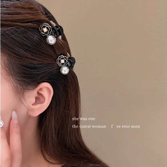 Set 2 Kẹp Tóc Mái Mini Đính Hoa Trà Phong Cách Hàn Quốc Phụ Kiện Tóc Nữ Emopli