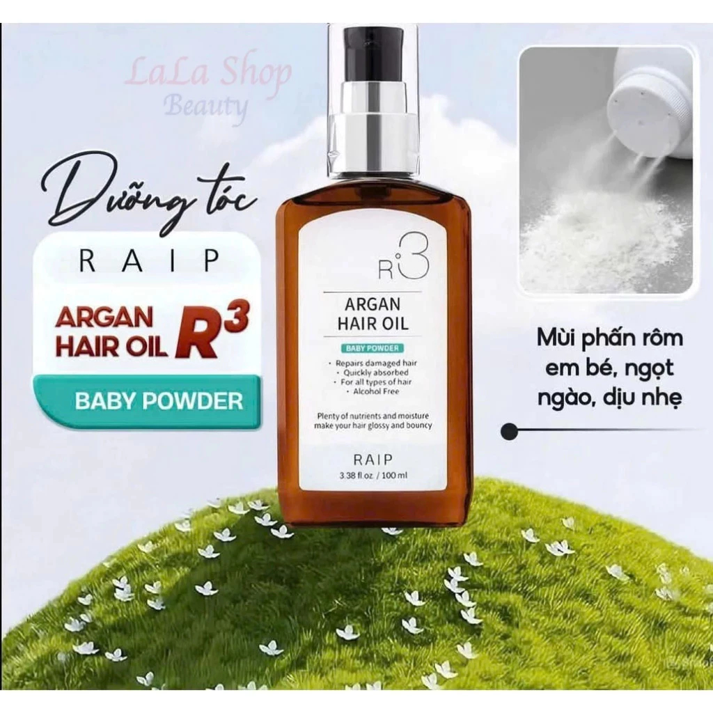 Dầu Dưỡng Tóc Argan Raip R3 Argan Hair Oil Mùi Phấn Em Bé Thơm Dịu, Giúp Tóc Óng Mượt Chai 100ML