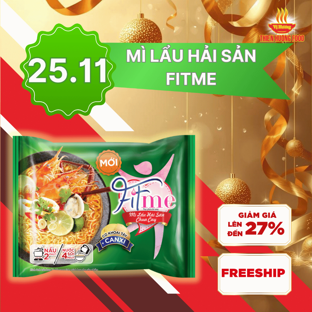 [MỚI] Thùng 3 Gói Mì Lẩu Hải Sản Chua Cay Fitme 80gram/gói [TMILA024]
