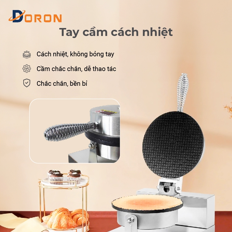 Máy làm bánh ốc quế 1200W điều chỉnh 50 - 250 độ, làm nóng nhanh