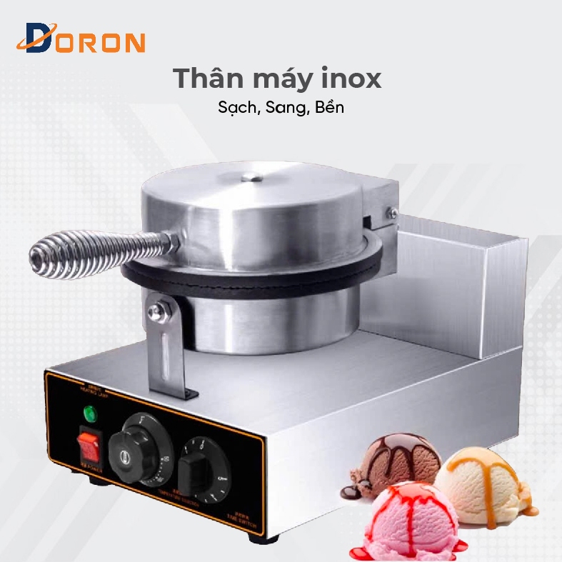 Máy nướng bánh ốc quế, máy làm vỏ ốc quế 1200W gia nhiệt kép, chống dính telfon siêu bền